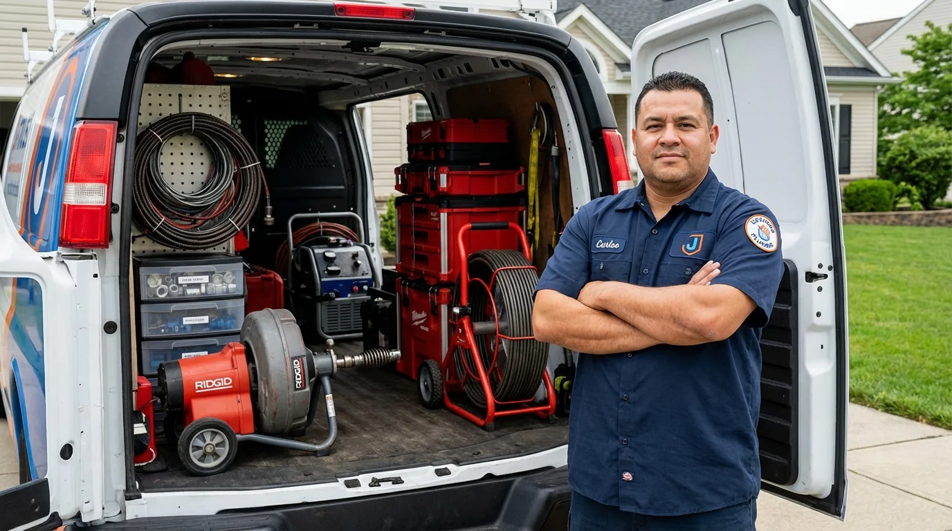 Professional drain cleaning equipment and Johns Plumbing LLC plumber in Ledbetter