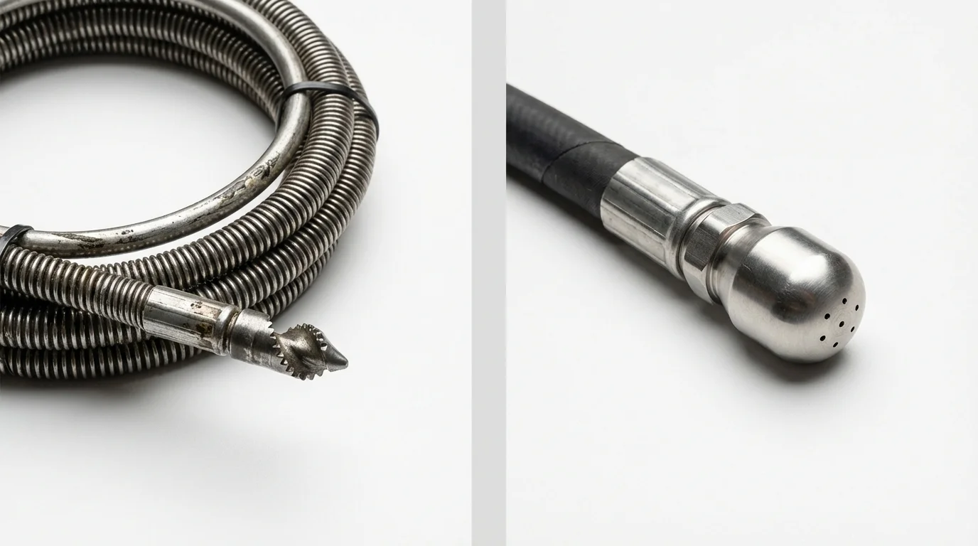 Drain snake cable and hydro jetting nozzle used for drain cleaning in Ledbetter, KY